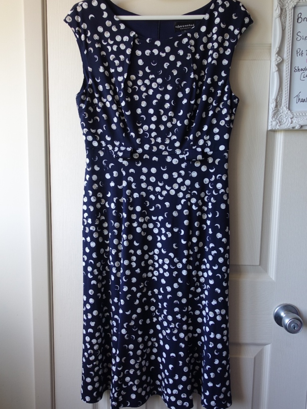 connected apparel Navy and White Midi Dress with Dot Moon Print